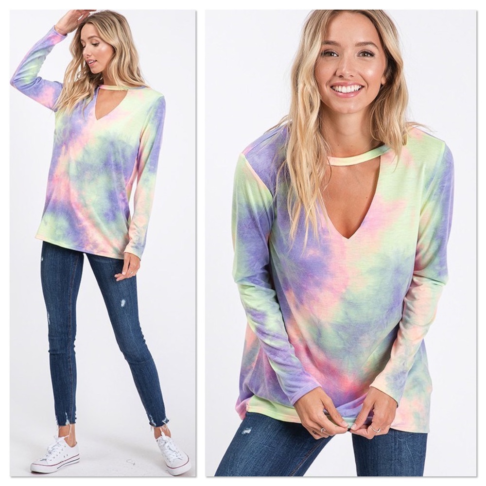 Purple Tie-Dye Chocker Neck Top - Picture 3 of 5